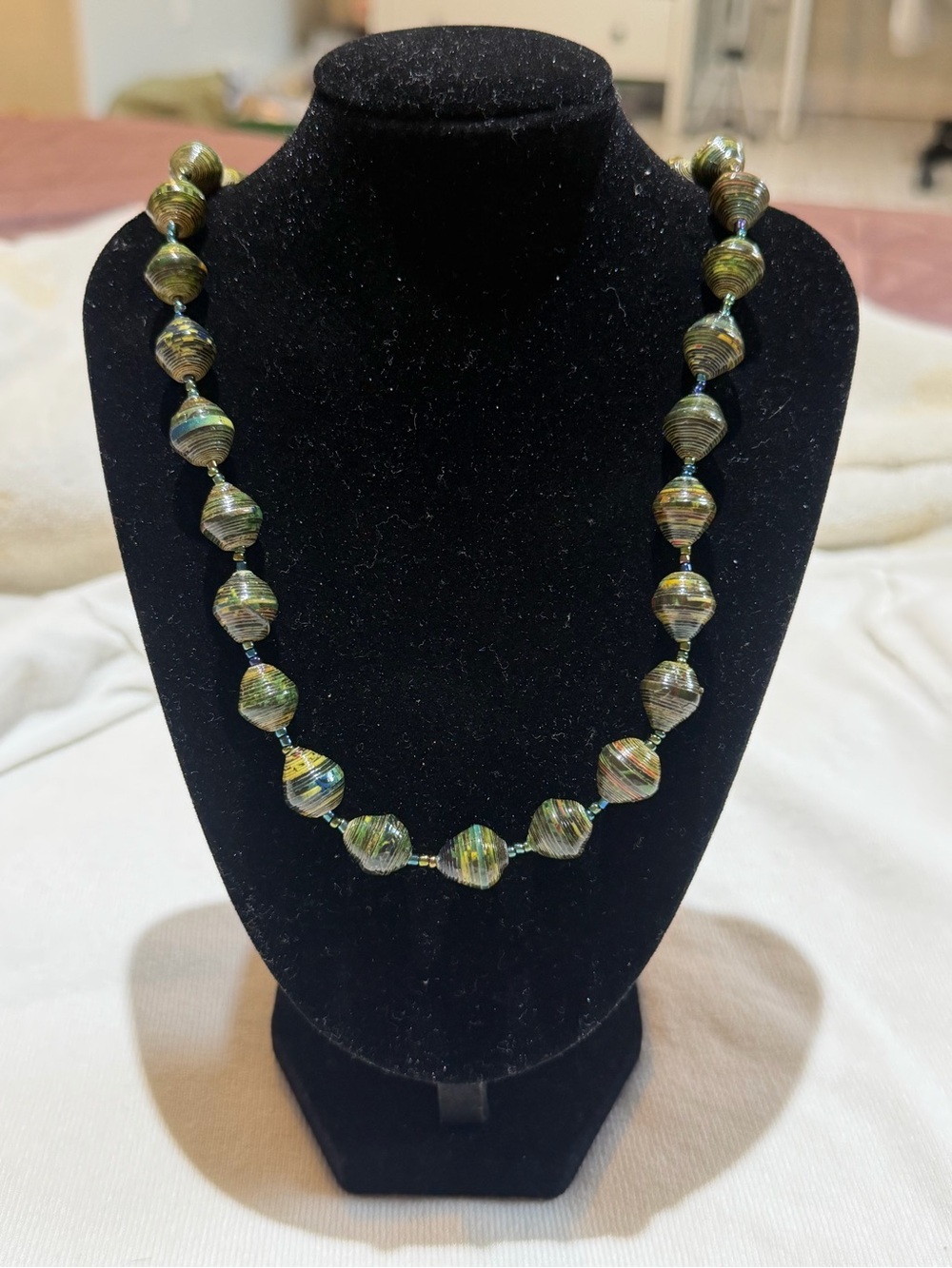 Vintage Handcrafted Eco-Friendly Rolled Paper Bead Necklace